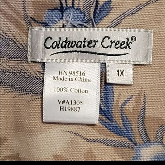 1X COLDWATER CREEK TAN BLUE FLORAL BUTTON FRONT LIGHTWEIGHT BLAZER JACKET 1 X - Picture 7 of 14